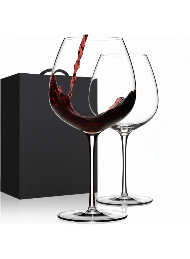 دبي كريستال طقم كؤوس نبيذ أحمر مكون من قطعتين، كؤوس بورغندي كبيرة سعة 23 أونصة، كؤوس نبيذ، كؤوس نبيذ ذات ساق طويلة. - Image 1